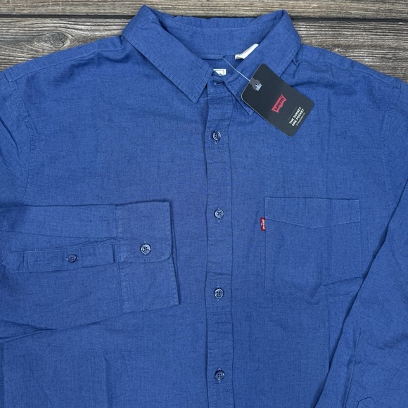 Levi's Men's Sunset One Pocket Slim Shirt Linen Blend Blue Size‎ XL NWT - Picture 1 of 9